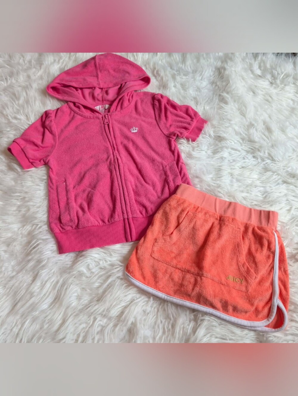 Vintage 2000s Juicy Couture Hot Pink Hoodie & Peach Coral Skort Set Nwot - Picture 1 of 4